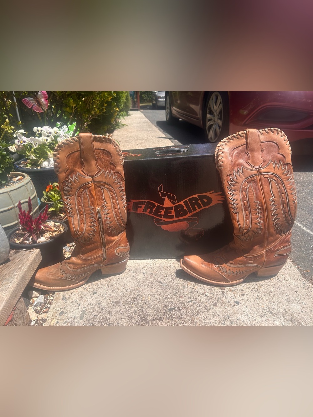 freebird tan leather embroidered western boots
